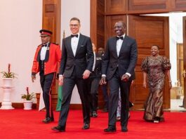 Kenyan President William Ruto (right) with visiting Finland President Alexander Stubb are seen here at the State House in Nairobi for a State Visit marked by bilateral talks and key agreements